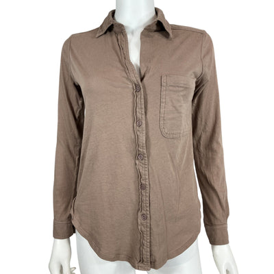 Bobi Lightweight Tan Jersey Button Up Shirt Size XS