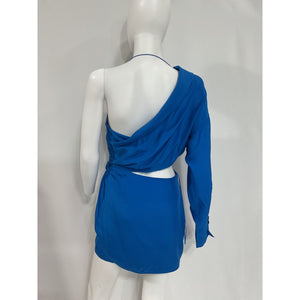 Gauge81 'Shiroi' Blue Gathered Longsleeve Minidress Size S