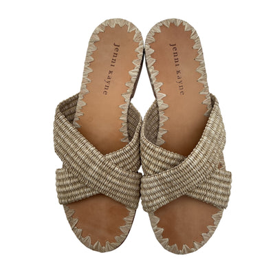 Jenni Kayne Woven Beige Raffia Crossover Sandals Size 38 EU / US 8