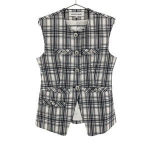 Veronica Beard Plaid Ivory Navy Tamara Size 10 Vest