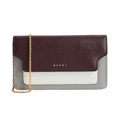 Marni Sleek Dark Port Dolphin Natural White Tricolor Chain Wallet