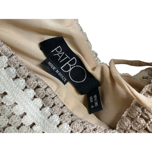 Patbo Crochet Ivory Tan Puff Sleeve Cropped Top Size 4
