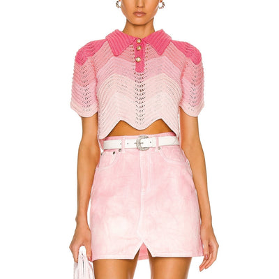 Casablanca Ombre Pink Crochet Polo Top Size XS