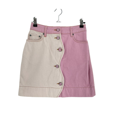 Ganni Organic Pink Two Tone Denim Mini Skirt Size 34/US 2