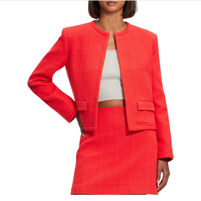 Theory Textured Red Open Front Tweed Jacket Size 00