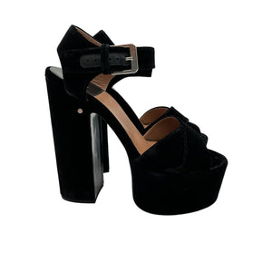 LoveShackFancy Velvet Black Platform Ankle Strap Sandals Size 8