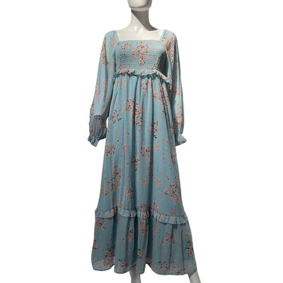 Hatch x A Pea In A Pod Smocked Blue Empire Waist Maxi Dress Size XS