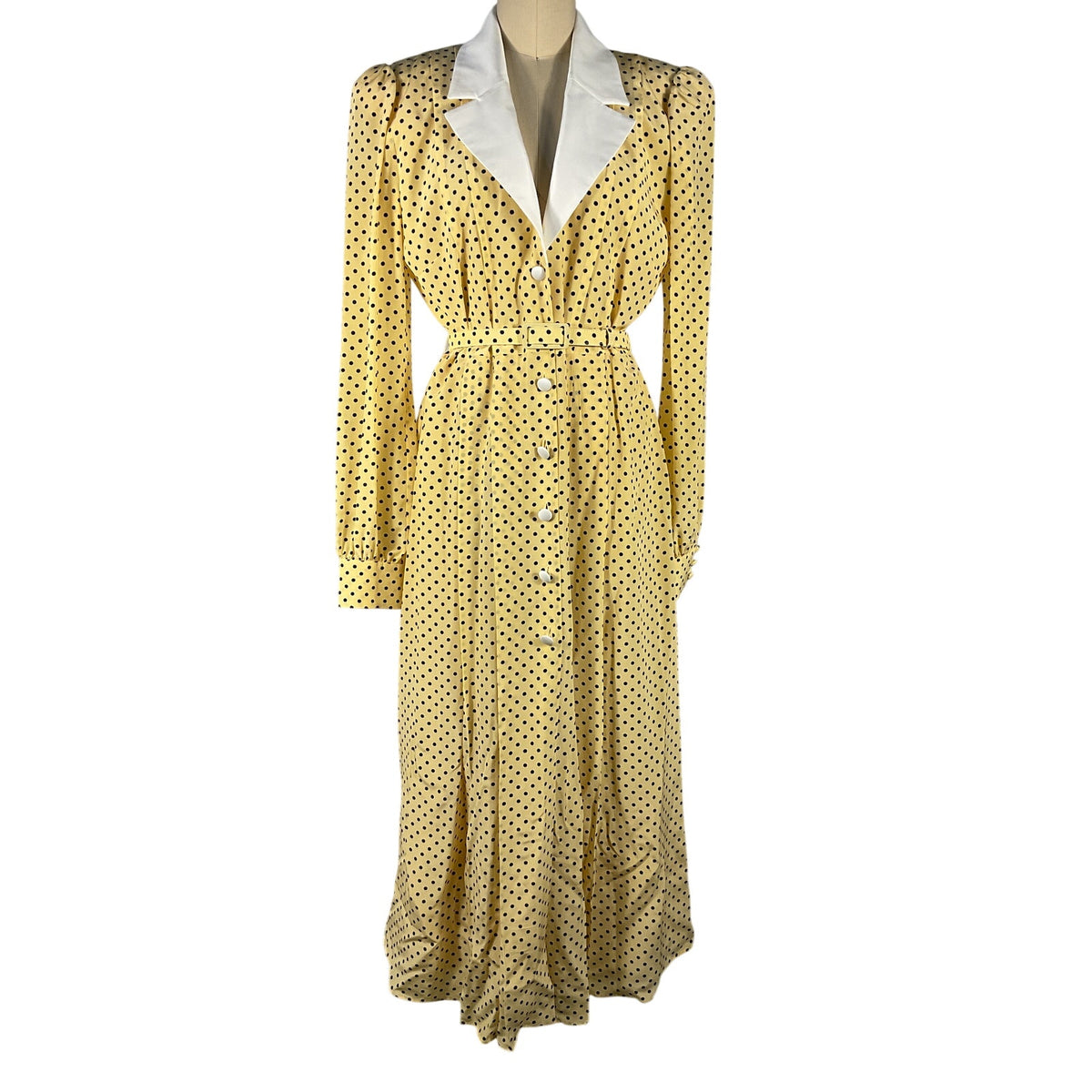 Alessandra Rich Belted Yellow Polka Dot Silk Midi Dress Size 46 IT / US 10