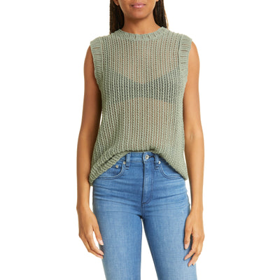 Rag & Bone Semisheer Sage Green Riley Knit Tank Top Size XL