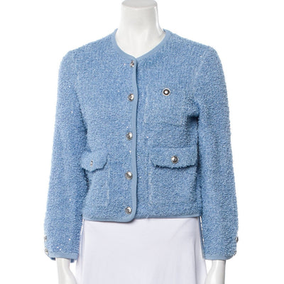 Maje Textured Blue Tweed Pattern Cardigan Jacket Size 1
