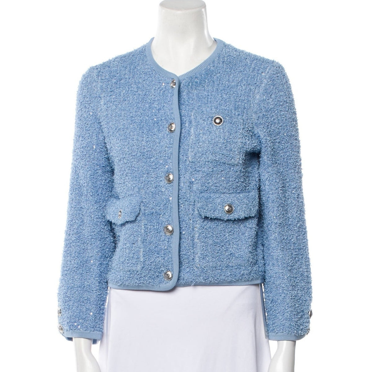 Maje Textured Blue Tweed Pattern Cardigan Jacket Size 1