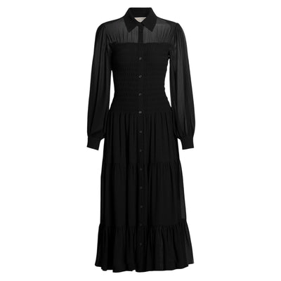 Michael Kors Elegant Black Smocked Button-Front Dress Size XL