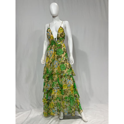 Astr The Label 'Aneira' Green Chiffon Ruffle Detail Dress Size L