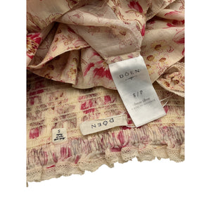 Dôen 'Stanza' Pink Cotton Lace-Trimmed Floral-Print Midi Dress Size S