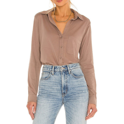 Bobi Lightweight Tan Jersey Button Up Shirt Size XS