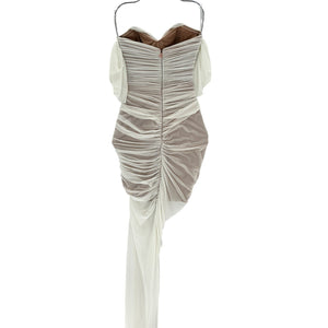 Nookie Ruched White Dita Mesh Gown Size XS