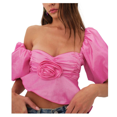 For Love & Lemons Ruffled Fuchsia Judith Blouse Size XXS