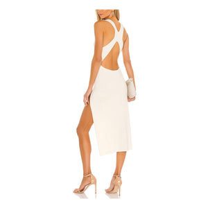 Michael Costello Sleek Beige Variegated Rib Bodycon Dress Size L
