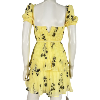 Self-Portrait Romantic Yellow Floral Silhouette Chiffon Tiered Mini Dress Size 0