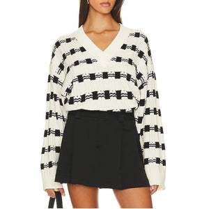 L'Academie Checked White And Black Evran Sweater Size M NWT
