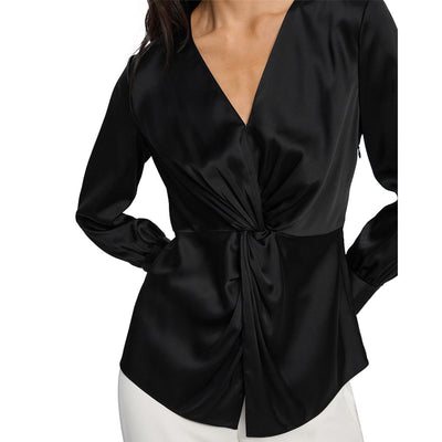Theory Satin Black Twist Front Blouse Size 0