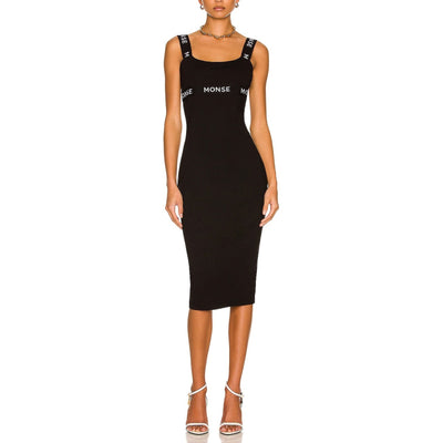 Monse Bodycon Black Logo Strap Midi Dress Size XS