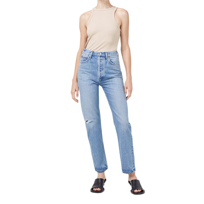 Agolde Distressed Blue 90s Pinch Waist High Rise Straight Denim Jeans Size 23