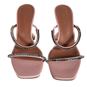 Amina Muaddi Sparkling Pink Gilda Sandals Size 5