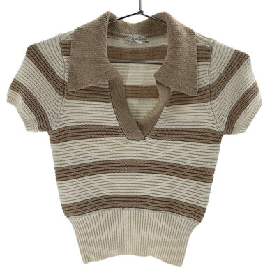L'Academie Striped Beige Drea Polo Sweater Size XXS