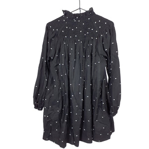 Three Graces London Shirred Swiss Dot Black Antoinette Mini Size 6 US / UK 10 Dress