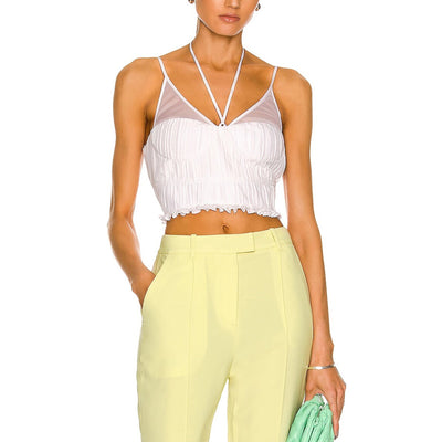 Simkhai 'Lottie' White Poplin Halterneck Crop Top Size 0