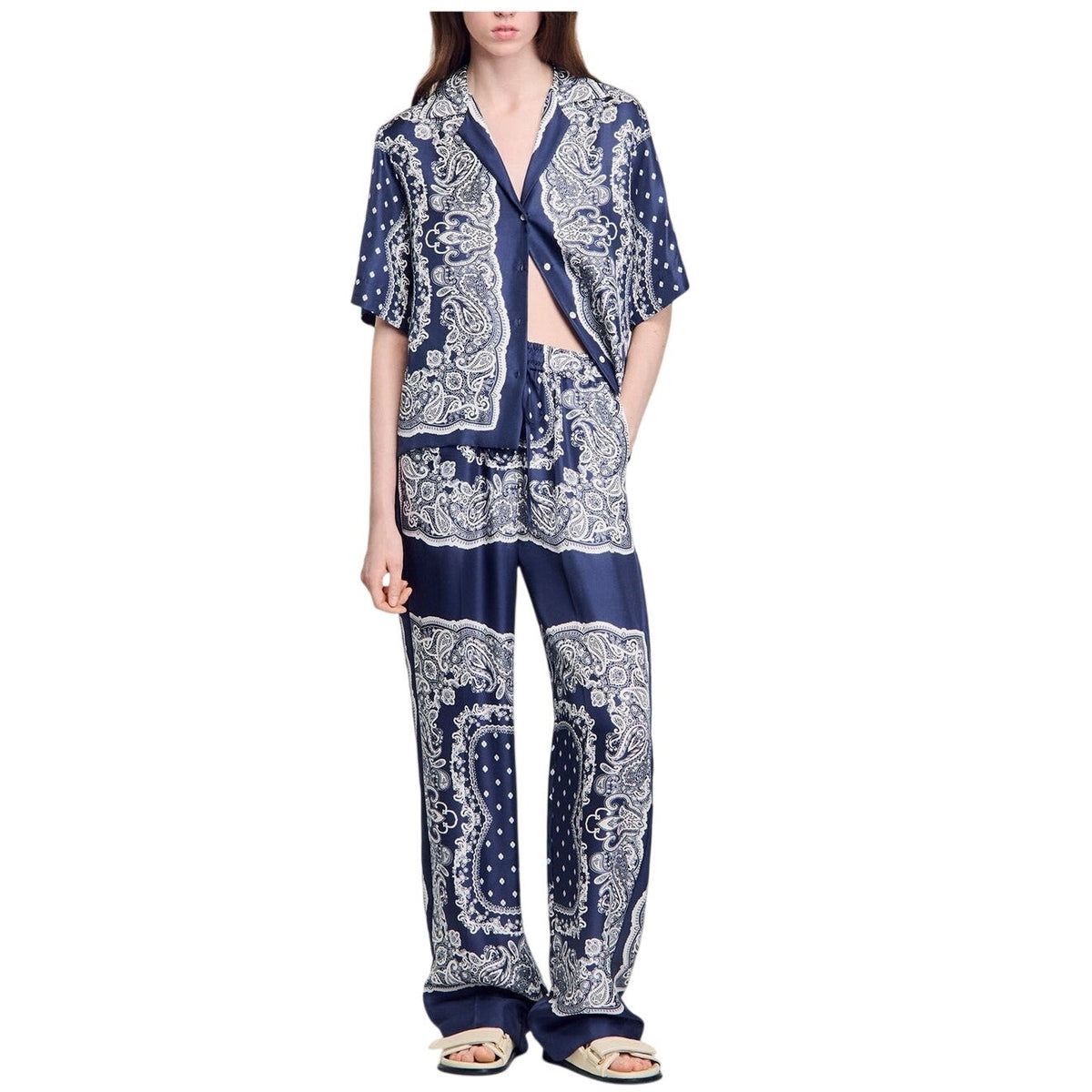 Sandro 'Bandana-Print' Blue Flowy Trousers Size 38