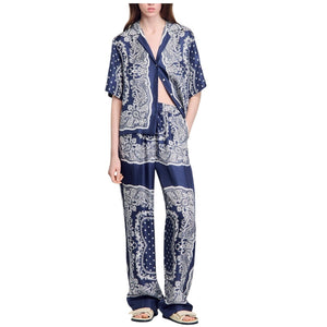 Sandro 'Bandana-Print' Blue Flowy Trousers Size 38