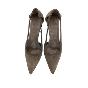 Brunello Cucinelli Bead Embellished Dark Brown Cutout Suede Pumps Size IT 40 / US 10