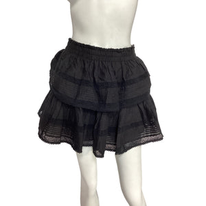Loveshackfancy Tiered Black Ruffle Mini Skirt Size S