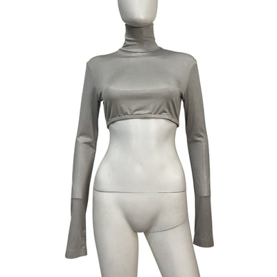 Norma Kamali Cropped Gray Turtleneck Top Size S