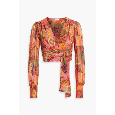 A.L.C. 'Samara' Cropped Orange Floral Print Silk Wrap Blouse Size 2