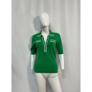 Minnie Rose Ribbed Green Cotton Polo - Size M