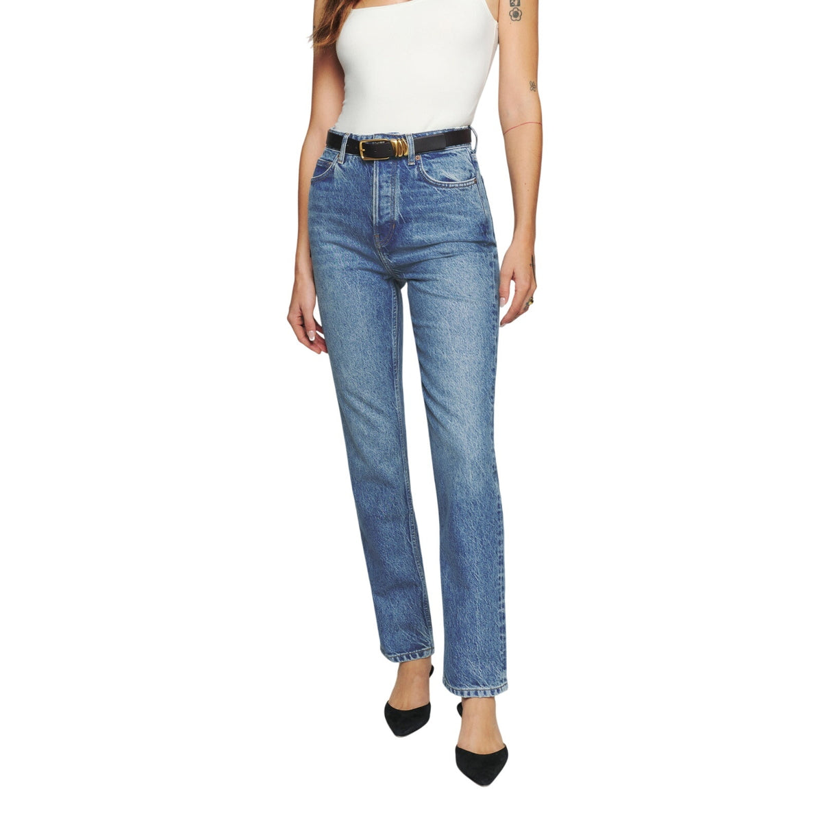 Reformation 'Cynthia' Blue Cotton High Rise Straight Denim Jean Size 25