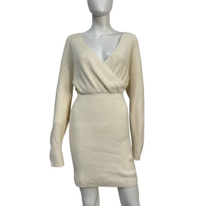 Tularosa Ribbed Cream Mia Surplice Mini Dress Size M