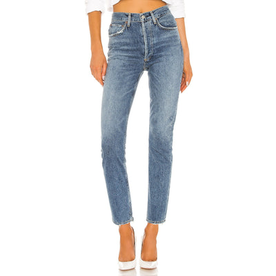 Agolde High Rise Straight Crop Blue Riley Denim Jeans Size 24