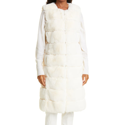 Milly Plush Cream Tanya Long Faux Fur Vest Size Petite