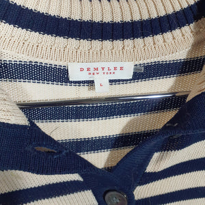 Demylee Striped Buttermilk/Navy Darcy Polo Size L Top