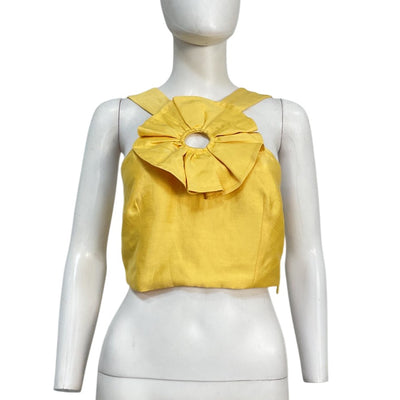 Sandro Ruffled Yellow Rosette Crop Top Size 0 NWT