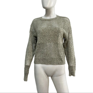 Atm Anthony Thomas Grey Linen Melillo Cotton Blend Open Knit Crew Neck Sweater Size XS