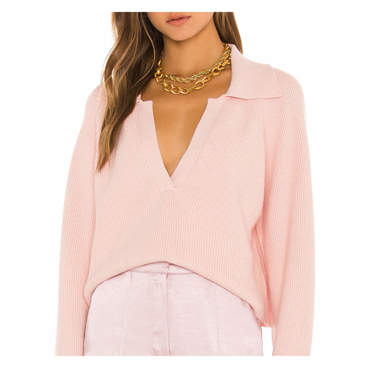 L'Academie Ribbed Pink Harvey Pullover Sweater Size L