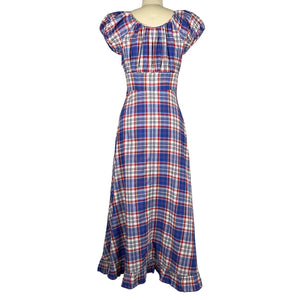 Dôen Organic Cotton Blue Red White Plaid Ramona Size XS Dress