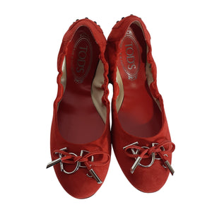 Tod's Embellished Red Ballet Shoes Size EU 36 / US 6