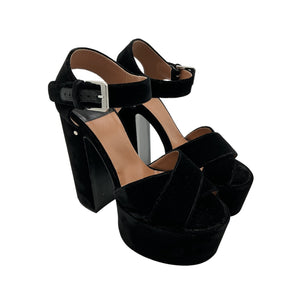 LoveShackFancy Velvet Black Platform Ankle Strap Sandals Size 8