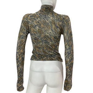 Autumn Cashmere Fitted Brown Combo Tiger Print Mock Neck Sweater Size XS